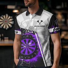 Load image into Gallery viewer, Personalized Purple Break Glass Dartboard Fire Polo, 1/4 Zip Custom Dart Shirts For Men Dart Jersey TDM3774