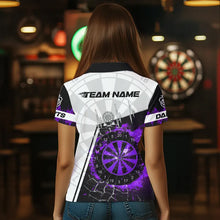 Load image into Gallery viewer, Personalized Purple Break Glass Dartboard Fire Polo, 1/4 Zip Custom Dart Shirts For Women Dart Jersey TDM3774
