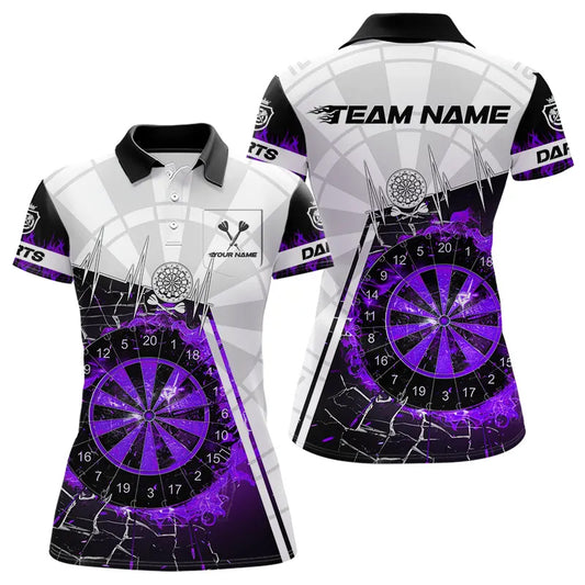 Custom Break Glass Purple Darts Shirt With Pocket Option For Women, Darts Jersey TDM3774