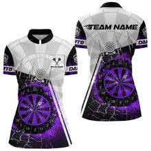 Load image into Gallery viewer, Custom Break Glass Purple Darts Shirt With Pocket Option For Women, Darts Jersey TDM3774