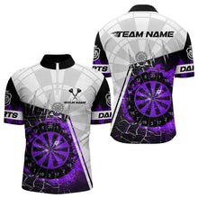 Load image into Gallery viewer, Personalized Purple Break Glass Dartboard Fire Polo, 1/4 Zip Custom Dart Shirts For Men Dart Jersey TDM3774
