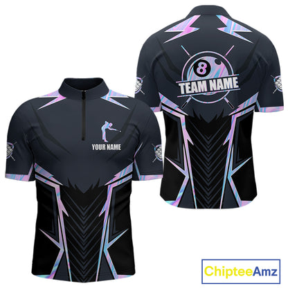 Holographic 8 Ball Pool Quarter Zip Billiard Shirt Created for Competitive Pool League Players with Premium Performance Fabric and Custom Team Design