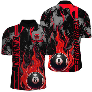 Personalized Flame 8 Ball Billiard Shirts For Men Best Billiard Team Shirts, Pool Jerseys | Red TDM2563