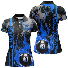 Load image into Gallery viewer, Personalized Flame 8 Ball Billiard Shirts For Women Best Billiard Team Shirts, Pool Jerseys | Blue TDM2564