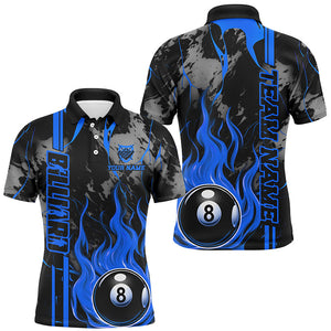 Personalized Flame 8 Ball Billiard Shirts For Men Best Billiard Team Shirts, Pool Jerseys | Blue TDM2564