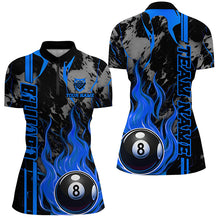 Load image into Gallery viewer, Personalized Flame 8 Ball Billiard Shirts For Women Best Billiard Team Shirts, Pool Jerseys | Blue TDM2564