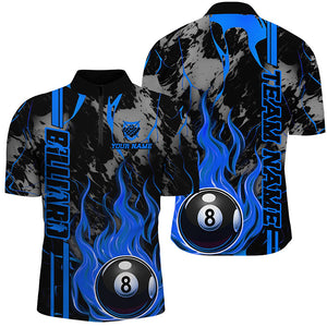 Personalized Flame 8 Ball Billiard Shirts For Men Best Billiard Team Shirts, Pool Jerseys | Blue TDM2564