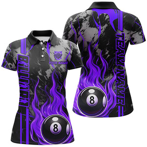 Personalized Flame 8 Ball Billiard Shirts For Women Best Billiard Team Shirts, Pool Jerseys | Purple TDM2565