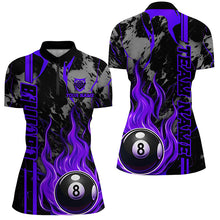 Load image into Gallery viewer, Personalized Flame 8 Ball Billiard Shirts For Women Best Billiard Team Shirts, Pool Jerseys | Purple TDM2565