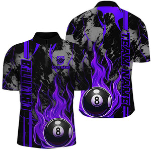 Personalized Flame 8 Ball Billiard Shirts For Men Best Billiard Team Shirts, Pool Jerseys | Purple TDM2565