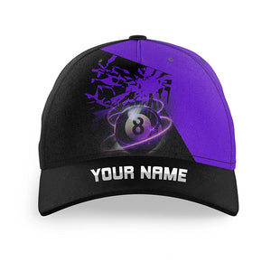 Personalized 8 Ball Pool Purple Billiard Hats, 3D Printed Billiard Baseball Cap For Pool Player TDM2816