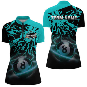 Personalized Cyan Billiard Ball 8 Thunder Pool Shirts For Women Custom Billiard Jersey Short Sleeve TDM2817