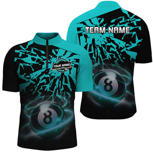 Personalized Cyan Billiard Ball 8 Thunder Pool Shirts For Men Custom Billiard Jersey Short Sleeve TDM2817