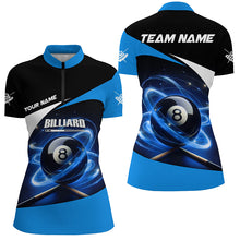 Load image into Gallery viewer, Blue 8 Ball Pool Swirling Light Billiard Jerseys For Women Custom Billiard League Team Shirts TDM2825