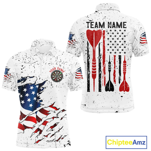 Personalized White Grunge American Flag Darts Jersey For Men Custom Patriotic Darts Team Shirts TDM5076