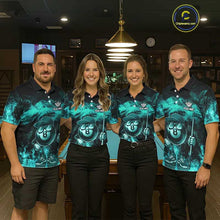 Load image into Gallery viewer, Turquoise Funny 8 Ball Pool Flame Smoke Billiard Shirt For Women Custom Billiard Team Jersey  TDM5547
