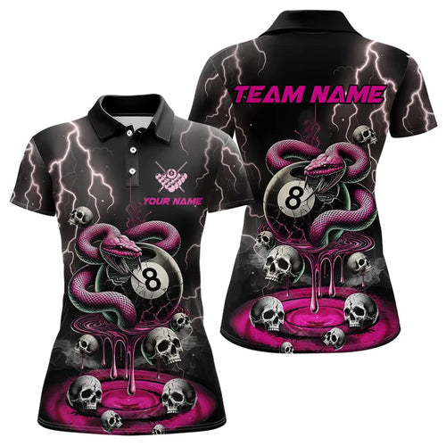 Pink And Black Thunder Lightning Skull Snake Billiard Shirts For Women Custom 8 Ball Billiard Jerseys TDM3627