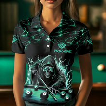 Load image into Gallery viewer, Turquoise Funny Death Skeleton Roses 8 Ball Pool Women Billiard Shirts Custom Thunder Billiard Jersey TDM3630