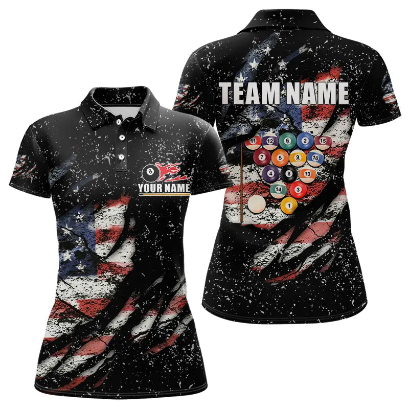 Billiard Balls US Flag Black Grunge Billiard Shirts For Women Custom 8 Ball Pool Billiard Jerseys TDM3638