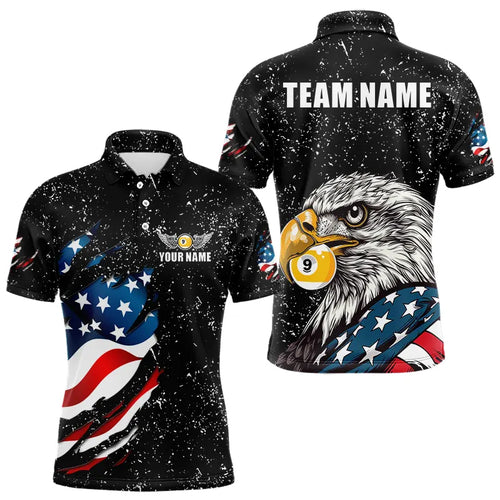 Black Grunge Eagle American Flag Custom 9 Ball Pool Men's Billiard Shirts, Billiard Team Jerseys TDM3779