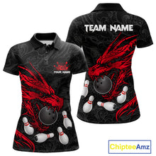 Load image into Gallery viewer, Black And Red Custom Dragon Bowling Shirt For Women, Bowling Team Jersey Polo &amp; Quarter Zip TDM6166