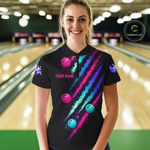 Load image into Gallery viewer, Custom Neon Bowling Shirt For Women, Funny Strike Bowling Team Jersey Polo &amp; Quarter Zip Shirts TDM6169
