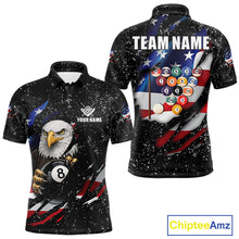 Load image into Gallery viewer, Black Grunge US Flag Eagle Billiard Shirt For Men Custom 8 Ball Pool Team Jersey Polo &amp; 1/4 Zip TDM6404