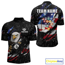 Load image into Gallery viewer, Black Grunge US Flag Eagle Billiard Shirt For Men Custom 8 Ball Pool Team Jersey Polo &amp; 1/4 Zip TDM6404
