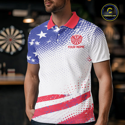 Personalized American Flag Eagle Darts Shirts For Men, Patriotic Darts Jersey Team Polo & 1/4 Zip TDM6406