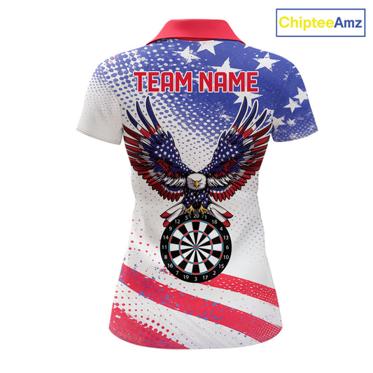 Personalized American Flag Eagle Darts Shirts For Women, Patriotic Darts Jersey Team Polo & 1/4 Zip TDM6406