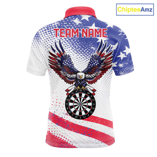 Personalized American Flag Eagle Darts Shirts For Men, Patriotic Darts Jersey Team Polo & 1/4 Zip TDM6406