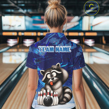 Load image into Gallery viewer, Personalized Blue Funny Raccoon Bowling Shirt For Women Custom Bowling Team Jersey Polo &amp; 1/4 Zip TDM6594