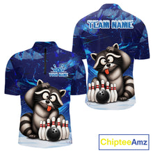 Load image into Gallery viewer, Personalized Blue Funny Raccoon Bowling Shirt For Men Custom Bowling Team Jersey Polo &amp; 1/4 Zip TDM6594