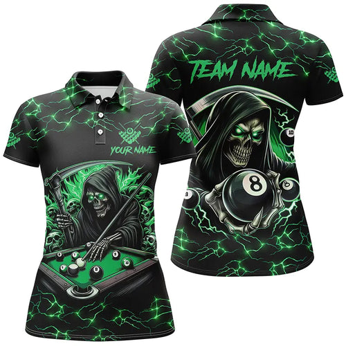 Green Funny Death Skeleton 8 Ball Pool Women Billiard Shirts Custom Name Lightning Billiard Jerseys TDM2827