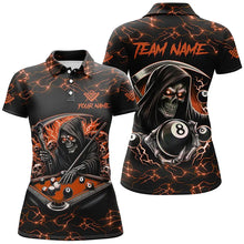 Load image into Gallery viewer, Orange Funny Death Skeleton 8 Ball Pool Women Billiard Shirts Custom Name Lightning Billiard Jerseys TDM2828