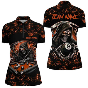 Orange Funny Death Skeleton 8 Ball Pool Women Billiard Shirts Custom Name Lightning Billiard Jerseys TDM2828