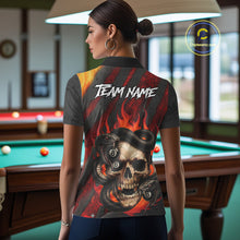 Load image into Gallery viewer, Personalized Skull And Snakes Flame Billiard Shirt For Women Custom 8 Ball Pool Team Jersey |Red TDM5084