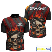 Load image into Gallery viewer, Personalized Skull And Snakes Flame Billiard Shirt For Men Custom 8 Ball Pool Team Jersey |Red TDM5084