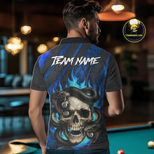 Load image into Gallery viewer, Personalized Skull And Snakes Flame Billiard Shirt For Men Custom 8 Ball Pool Team Jersey |Blue TDM5085