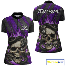 Load image into Gallery viewer, Personalized Skull And Snakes Flame Billiard Shirt For Women Custom 8 Ball Pool Team Jersey |Purple TDM5086