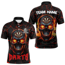 Load image into Gallery viewer, Personalized Red Dartboard Skull Fire Crack Dart Shirts Polo &amp; 1/4 Zip For Men Custom Dart Jerseys TDM3641