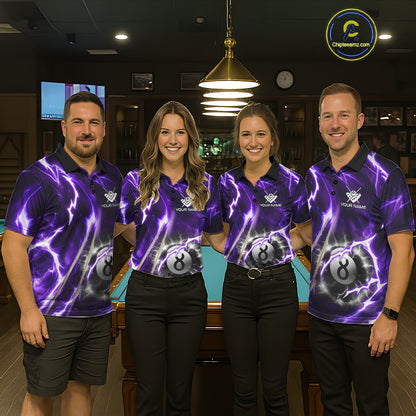 Purple 8 Ball Thunder Lightning Billiard Shirt For Men Custom Pool Team Jersey Polo & Quarter Zip TDM6171