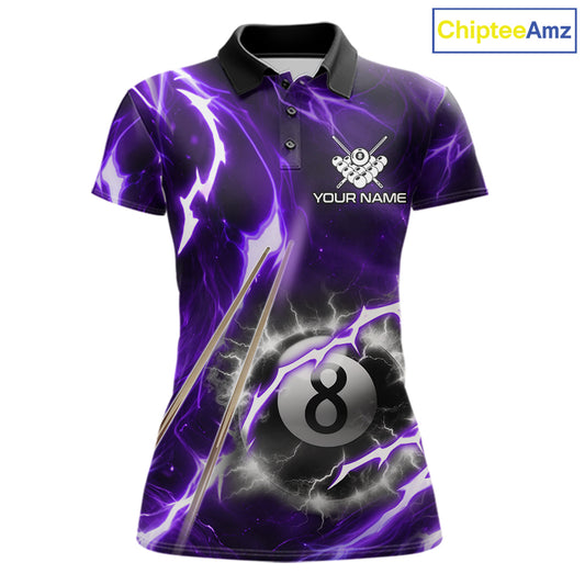 Purple 8 Ball Thunder Lightning Billiard Shirt For Women Custom Pool Team Jersey Polo & Quarter Zip TDM6171
