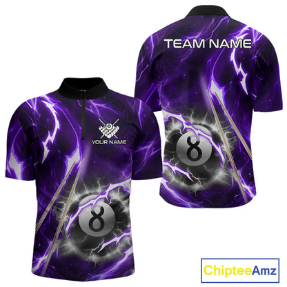 Purple 8 Ball Thunder Lightning Billiard Shirt For Men Custom Pool Team Jersey Polo & Quarter Zip TDM6171