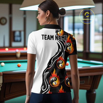 Custom Flame 8 Ball 9 Ball Billiard Shirt For Women, Billiard Pool Team Jersey Polo & 1/4 Zip Shirt TDM6175
