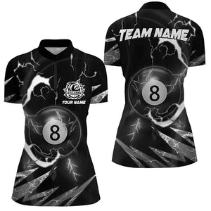 Personalized Black 8 Ball Pool Billiard Shirts For Women Custom Thunder Lightning Pool Jerseys TDM2588