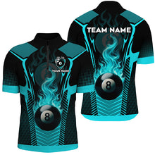 Load image into Gallery viewer, Turquoise 8 Ball Pool Fire Flame Custom 3D Billiard Shirts For Men, Billiard Sport Team Jerseys TDM2847