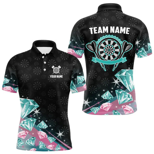 Funny Pink And Turquoise Diamonds Darts Polo & Quarter Zip Custom Dart Shirts For Men Dart Jerseys TDM3319