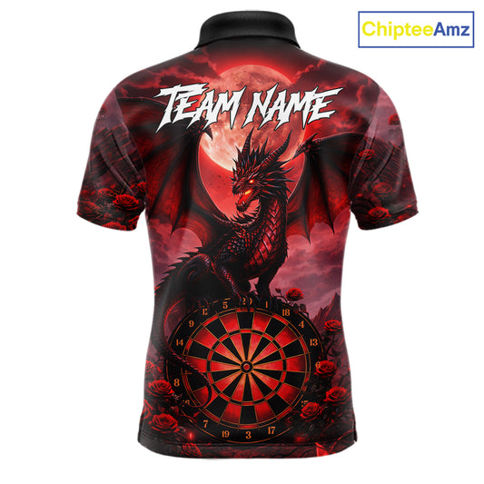 Black And Red Dartboard Roses And Dragon Darts Polo & 1/4 Zip Custom Men's Darts Team Jersey TDM5802