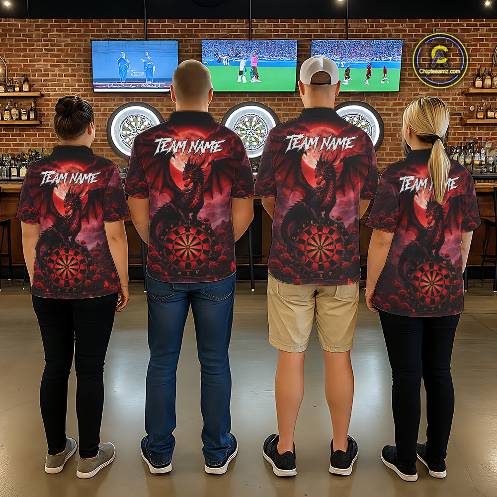 Black And Red Dartboard Roses And Dragon Darts Polo & 1/4 Zip Custom Women's Darts Team Jersey TDM5802